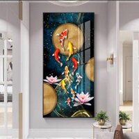 Tranh treo tường hiện đại trừu tượng phong thủy đàn cá tài lộc bóng kiếng hoặc vải canvas W-001