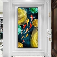 Tranh treo tường hiện đại trừu tượng phong thủy đàn cá tài lộc bóng kiếng hoặc vải canvas W-003