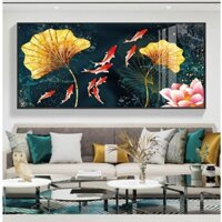 Tranh treo tường hiện đại phong thủy đàn cá tài lộc bóng kiếng hoặc vải canvas W-1320