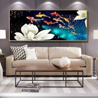 Tranh treo tường hiện đại phong thủy đàn cá tài lộc bóng kiếng hoặc vải canvas 5824 - b