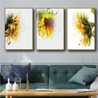 Tranh Treo Tường Hoa Hướng Dương Nghệ Thuật (3 Tấm 37x25x3 cm)