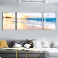 Tranh treo tường khung nhôm tráng gương Decor phòng ngủ phòng khách khách sạn phong cảnh núi rừng biển tranh sơn thủy