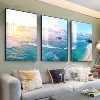 Tranh treo tường khung nhôm tráng gương Decor phòng ngủ phòng khách khách sạn phong cảnh núi rừng biển tranh sơn thủy