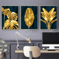 Tranh Treo Tường Lá Dát Vàng Sang Trọng (3 Tấm 37x25x3 cm)