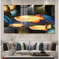 Tranh Treo Tường Lẻ 1 Bức Ngang Bức Cá Rồng Huyết Long 3D Tranh Dài Treo Phòng Khách/ Phòng Ngủ/ Tặng Tân Gia.