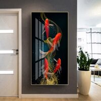 Tranh treo tường phong thủy cá chép tài lộc chất liệu bóng kiếng hoặc vải canvas Ca040720 TG 60 x 120 cm