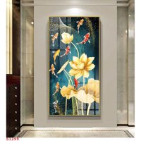 Tranh treo tường phong thủy Cá Chép hoa Sen chất liệu bóng kiếng hoặc vải canvas S1299