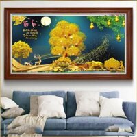 Tranh treo tường phong thủy Cây Kim Tiền bản khung nhựa vân gỗ siêu bền, tranh phong thủy siêu đẹp