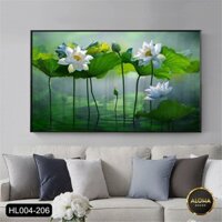 Tranh treo tường sen trắng gương , canvas in sơn dầu treo trang trí nhà , phòng khách ,...