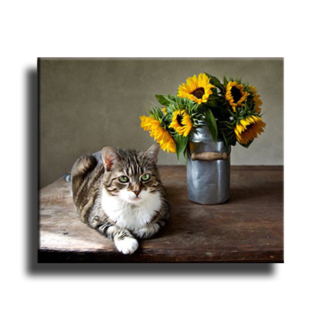 Tranh treo tường Suemall-Chú mèo và chiếc bình hoa-CV140821