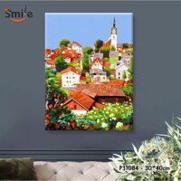 Tranh treo tường tô màu số hóa Smile những mái nhà rực rỡ P31084