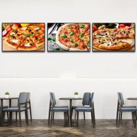 Tranh treo tường tráng gương bánh pizza trang trí nhà hàng,quán ăn kèm đinh treo