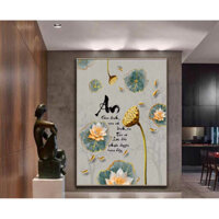 Tranh  treo tường tráng gương hoa sen thư pháp chữ An [ Giá Xưởng - Rẻ Vô Địch ]