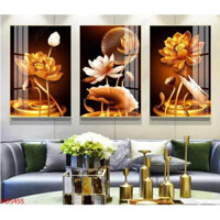 Tranh treo tường Tranh tráng gương Hoa Sen Bộ 3 tấm Kích thước 40x60cm