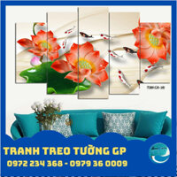 Tranh treo tường - Tranh trang trí - Cửu Ngư Quần Hội 5 tấm - Gỗ MDF cao cấp - Chống ẩm mốc C06