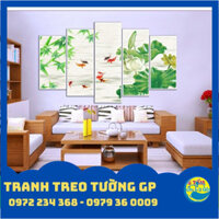 Tranh treo tường - Tranh trang trí - Cửu Ngư Quần Hội 5 tấm - Gỗ MDF cao cấp - Chống ẩm mốc C04