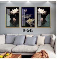Tranh treo tường Tranh tráng gương Hoa sen bộ 3 tấm khung viền cao cấp