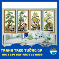 Tranh treo tường Tứ Quý Tùng Trúc Cúc Mai - Tranh gỗ cao cấp