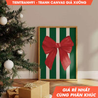 Tranh treo tường, Vintage Red Christmas Bow, Trendy Preppy Christmas, Coquette, Holiday Wall, tặng kèm đinh treo