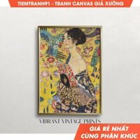 Tranh treo tường, Woman with Fan, Klimt Wall Art, Vintage Wall Art, Woman Portrait, Antique Wall, tặng kèm đinh treo.