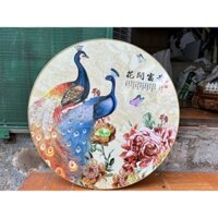 Tranh tròn Chim Công và Hoa YTK158TP tráng gương hoặc vải canvas Thuận Phát - Tranh treo tường