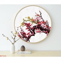 Tranh Tròn Hoa Đào treo tường HD70326 - Chất liệu tranh tráng gương laminate hoặc vải canvas TPdecor