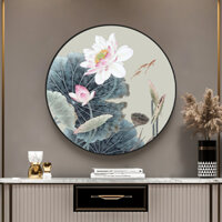 Tranh tròn hoa sen nghệ thuật thiền tối giản I Tranh Canvas cổ điển decor góc an nhiên sau tượng phật đã có khung và móc