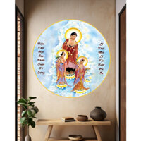 Tranh Tròn Tráng Gương 3D - Tranh Treo Tường Phật Giáo - Tây Phương Tam Thánh Tiếp Dẫn