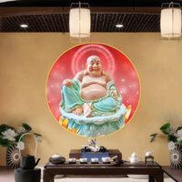 Tranh Tròn Tráng Gương 3D - Tranh Treo Tường Phật Giáo - Phật Di Lặc