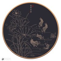 Tranh tròn treo tường Đàn cá dưới hồ sen GLTR1376 tặng kèm phụ kiện