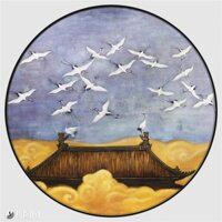 Tranh tròn treo tường Đàn cò trắng bay lượn GLTR1142 tặng kèm phụ kiện