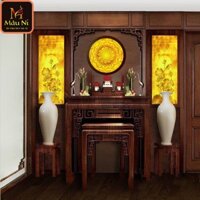 Tranh trúc chỉ in MÂU NI, Combo 2 vách 41x127cm sen hội tụ + đèn tròn 60cm vân hoa [Đôi lục bình đẹp cần có ]