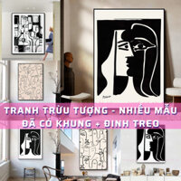 Tranh trừu tượng Picasso đen trắng khổ lớn 70x100 trang trí tạo điểm nhấn đã có khung - làm theo mọi kích thước yêu cầu