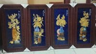 Tranh Tứ Bình cổ đồ đắp nổi dát vàng kích thước 95cm x 46cm khung gỗ hương | Quà Tặng Bố tranh tứ bình
