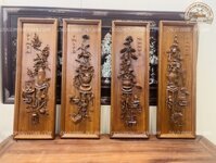 Tranh tứ bình gỗ gụ đục tay kênh bong hàng kỹ