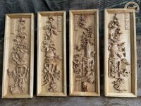 Tranh tứ bình gỗ gụ hàng đục dày 5p kt 36x 116