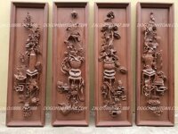 Tranh Tứ Bình Gỗ Gụ Mật Đục Kênh Bong 5P 35×115
