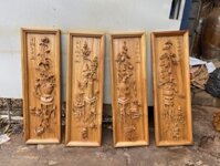 Tranh tứ quý đục tứ bình gỗ gụ mật dày 5p hàng đục tay kỹ 35 x 115