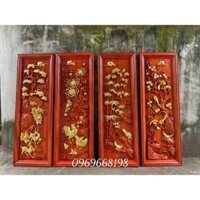 tranh tứ quý gỗ hương đỏ kt 107/37/4cm thiếc vàng đài loan