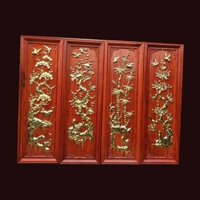 Tranh tứ quý gỗ hương thiếp vàng