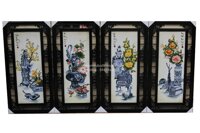 Tranh tứ quý gốm sứ giá rẻ vẽ cổ đồ Mai – Sen – Cúc – Mẫu Đơn