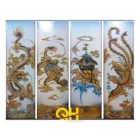 Tranh tứ quý Long Lân Quy Phụng, mẫu bộ 4 tấm chất liệu gỗ in tráng gương