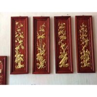 Tranh tứ quý tích tùng cúc trúc mai gỗ hương dát vàng