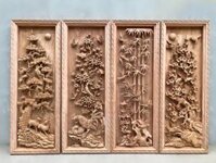 Tranh tứ quý tùng cúc trúc mai gỗ hương Nam Phi đục kênh bong 129x48x7cm