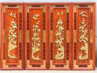 Tranh tứ quý tùng cúc trúc mai gỗ hương đỏ dát vàng 107x37x4cm