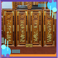 Tranh “Tứ Quý - Tùng, Cúc, Trúc, Mai”,gỗ Hương Đỏ Nam Phi, đk 37 x 107/ 3cm