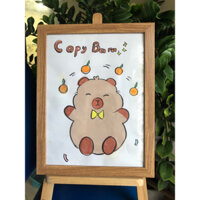 Tranh tự vẽ Capybara khổ A3, kèm khung