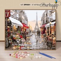 Tranh tự vẽ tự tô màu theo số sơn dầu số hóa Sondausohoavn phong cảnh phố hoa Paris tháp Eifel DP0001