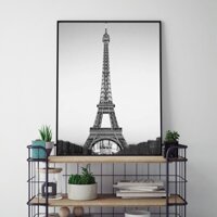 Tranh Vải Bạt Treo Tường In Hình Tháp eiffel paris Màu Trắng Đen Phong Cảnh paris Trang Trí Nhà Cửa