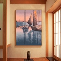 Tranh Vải Bạt Treo Tường In Hình Phong Cảnh Hồ Nước Công Viên Phong Cách Nhật Bản Trang Trí Nhà Cửa / Văn Phòng
